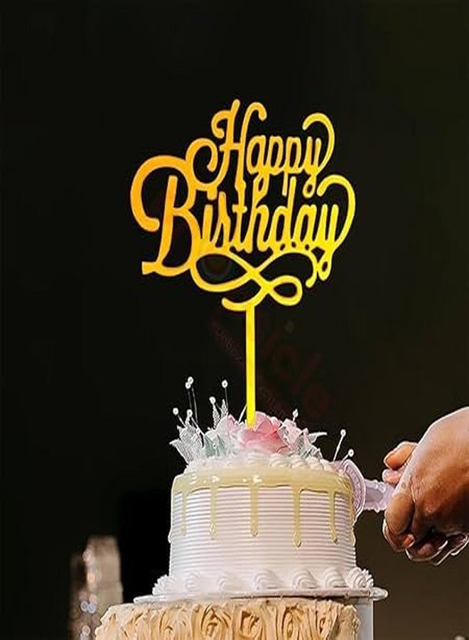 BRIJBAZAAR Happy Birthday Acrylic Elegant Cake Topper Pack of 1 Golden Cake Decoration item - Image 5